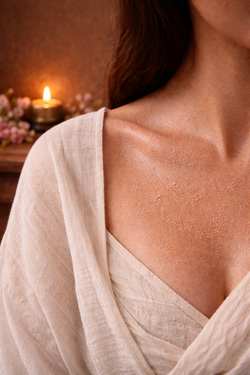 Hand holding body oil